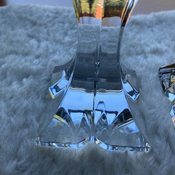 2 Pillar Clear Glass 24% Crystal Lead Candle Holders Slovenia 9" & 6" Tall - Picture 13 of 16